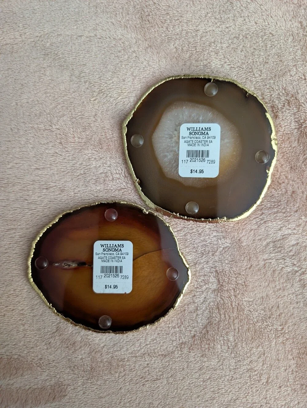 Agate Stone Coasters with‎ Gold Trim - Brown & Cream - Williams Sonoma